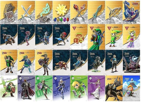 Et sett med 32 Zelda Mini NFC-koder Amiibo Legend-kort - Kompatibelt med Switch, Switch Lite, Wii U og nye 3DS-systemer