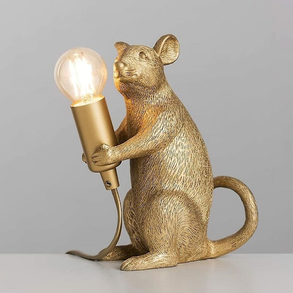 Moderne metallisk guldfarvet rotte design bordlampe dyre muse lampe stue spisestue soveværelse bordlampe