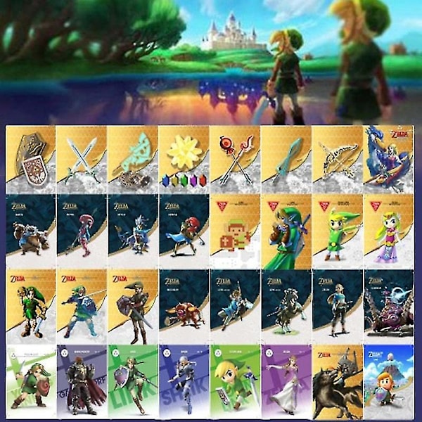 Et sett med 32 Zelda Mini NFC-koder Amiibo Legend-kort - Kompatibelt med Switch, Switch Lite, Wii U og nye 3DS-systemer