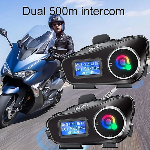 Motorcykel Intercom Hjelm Headset BT5.3 500M intercomunicador Moto FM Radio Musikdeling LCD Display Hovedtelefon Til 2 Kørere