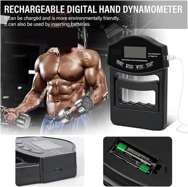 Grepstyrketester, 396lbs/180kg Digital Hånddynamometer Grepstyrkemåler USB LCD-skjerm Håndgrepsdynamometer