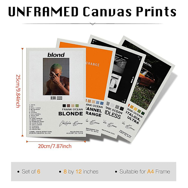 4-pack Frank Ocean Album Poster Nostalgia, Ultra Channel Orange Endless Blonde Prints Album Cover Väggkonst Dekorationer Presenter För Frank Fans Musikälskare