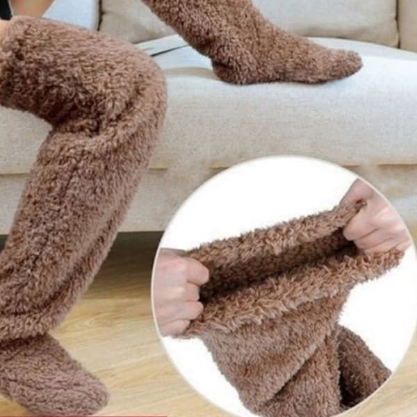 1/2 polyester varm og hyggelig over knæhøje fluffy lange strømper til grå