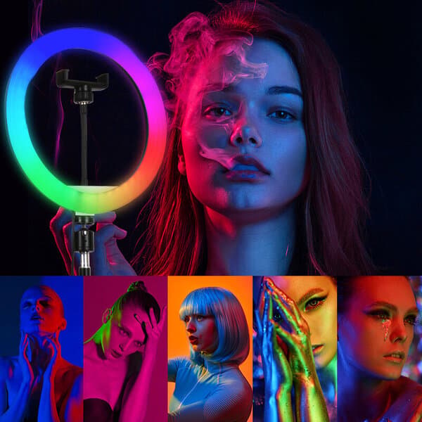 RGB ring | RGB LED ring, ringlampe, 10\" med 2m stativ og telefonholder