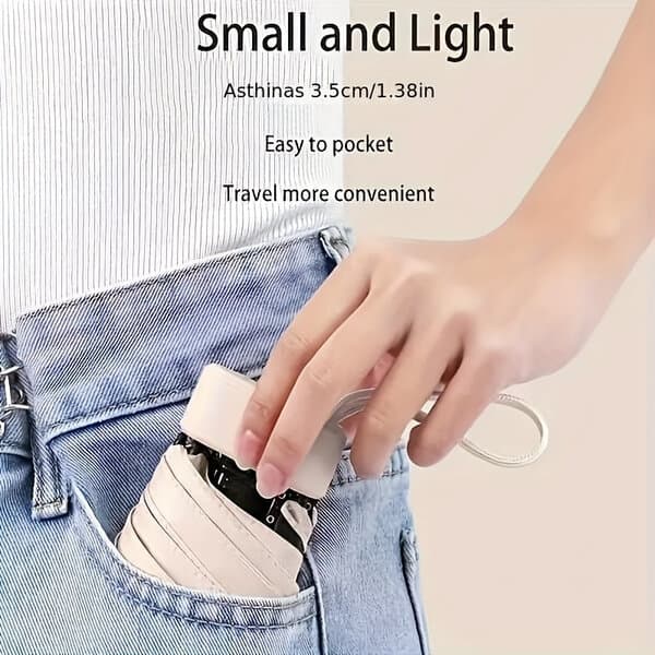 Mini taskuvarjo - kädessä pidettävä sateenvarjo 6 ripaa ja aurinkosuoja