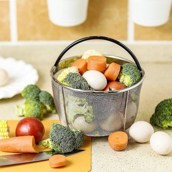 Dampkurv i rustfrit stål til Instant Pot, med silikonebeklædt håndtag, specialdesignet til 5/6 Qt eller 8 Qt Instapot trykkoger