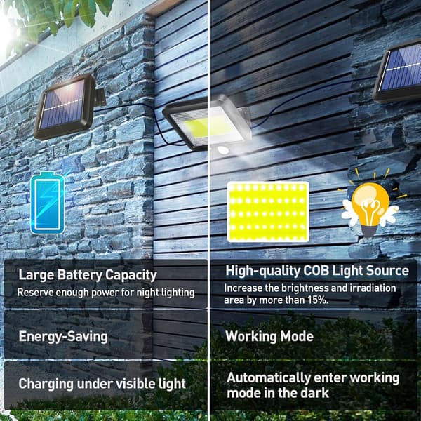 Pack of Black Solar Outdoor Lights with Motion Sensor, LED, IP65, Waterproof, Wireless Sensor Lights with 3 Modes