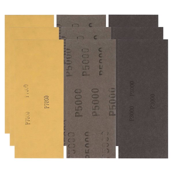 9 st 3000 5000 7000 Hög Slippapper Assortiment Vått och Torrt Slippapper 9 x 3,6 för Billack Bilkarosseri Bilpolering