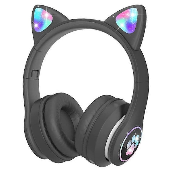 Barnehodetelefoner med mikrofon/RGB LED-lys, Bluetooth-hodetelefoner for barn Tablet/Skole//Smartp Black