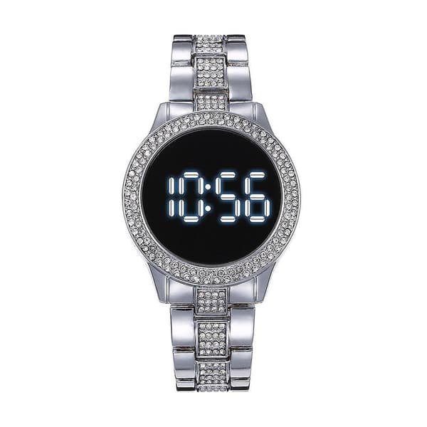Rostfritt Stål LED Klocka, Dubbel Rad, Strass, Multifunktion, Magnetiskt Spänne, Digital Klocka Black