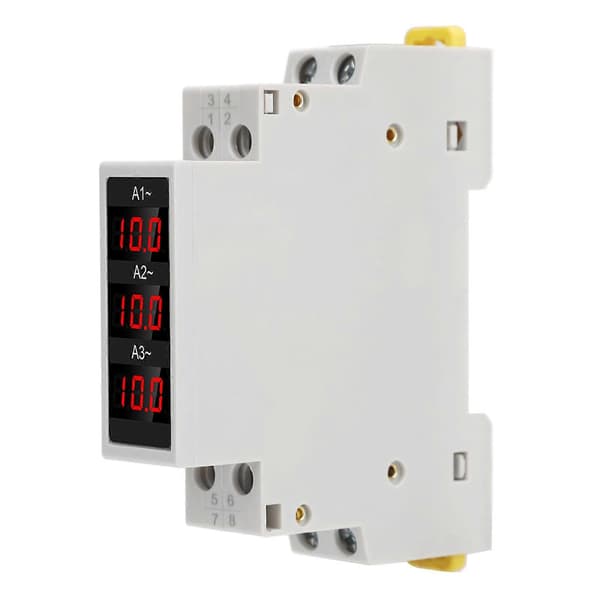 3-Phase DIN Rail Ammeter LED Digital Display High Precision Ammeter with 3 Sensors AC80-500V 1-100A