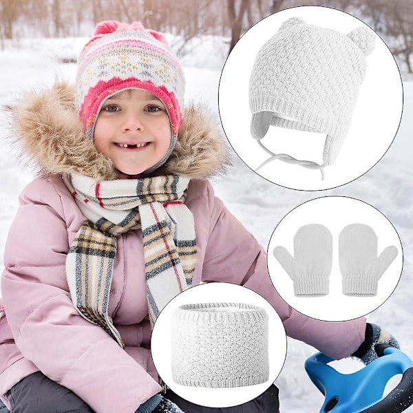 Vinter Baby Mössa Halsduk Vantar Set - Stickad 3-Delar för Pojkar Flickor (0-2 År)