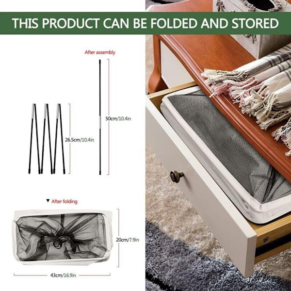 Linen basket on wheels, foldable, fabric, beige, narrow