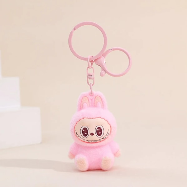 Sittande Labubu Docka Nyckelring Extern Implantation Fluff Pvc Leksak Telefon Ornament Väskberlocker Bil Nyckelring Julklappar