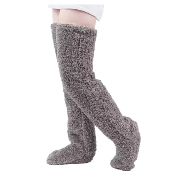 1/2 polyester varm og hyggelig over knæhøje fluffy lange strømper til grå