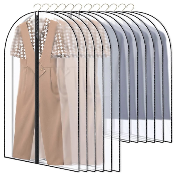 Pakke med 10 dragtposer, 60 x 120/100 cm, sort kant, transparent dragtpose, dragtposer, dragtbetræk, dragtpose, aftenkjole, brudekjole