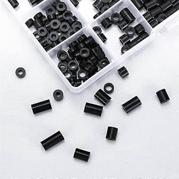 320 stk. afstandsstykker til stikkontakter, sortiment med runde afstandsstykker i sort nylon, afstandsstykker i plast