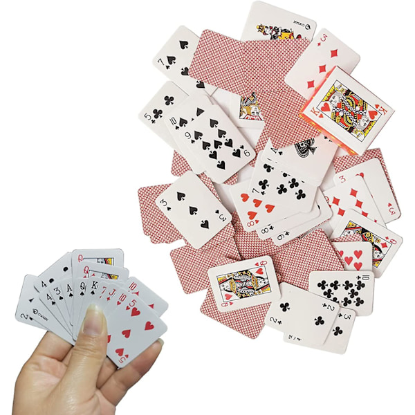 2 pakkaa minikokoisia pelikortteja, 3 eri kokoa minipokeria, kannettavat joustavat minipelipokerikortit matkoille, söpö miniatyyri nukkekodin sisustus