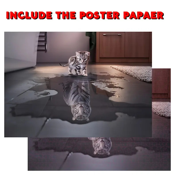 1000 brikker puslespill klassisk kattunge tiger refleksjon puslespill for voksne, pedagogisk kunstverk liten katt tiger puslespill leker gaver til barn bursdag