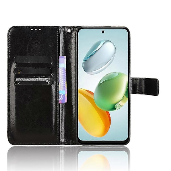 For Honor 200 Smart 5G/ Play 60 Plus 5G Stativ Veske Lær Lommebok Telefon Deksel Crazy Horse Tekstur Black