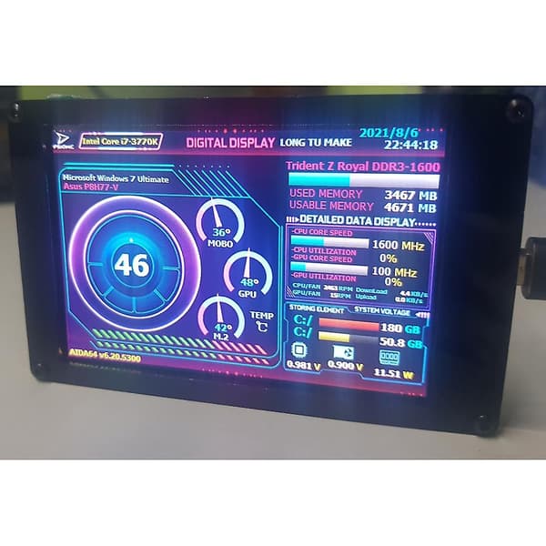 3,5 tums IPS USB Mini Skärm AIDA64 PC CPU RAM HDD Data Monitor Datortemperaturvisning Typ-C Underskärm
