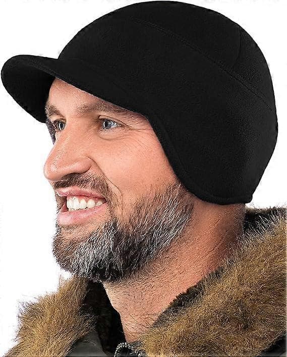 Fleece Vintermössa med Skärm - Herr - Öronlappsbrätte Mössa Black