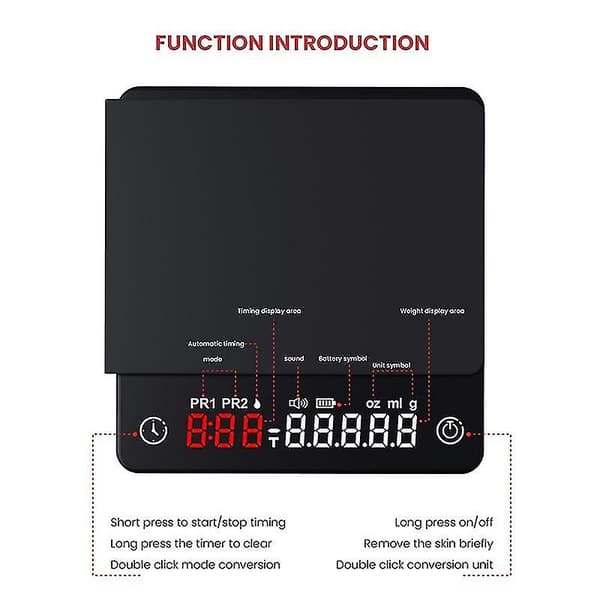 Mini Smart Köksvåg Precision Digital Kaffevåg Espresso med Timer