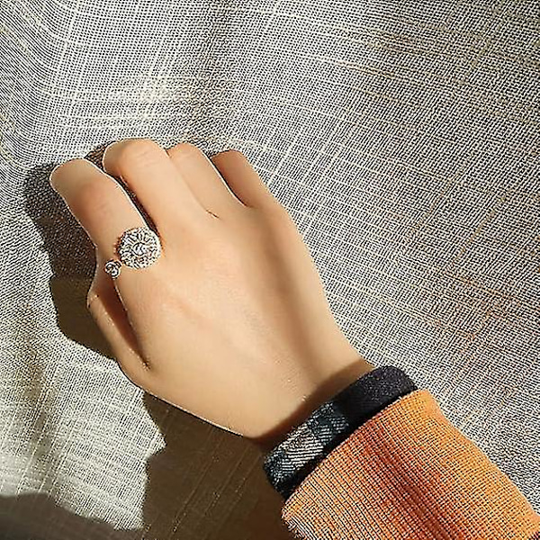 Angstring til Kvinder med Kubisk Zirkonia Blomst, Drejelig Justerbar Meditations Stress Relief Ring Gold