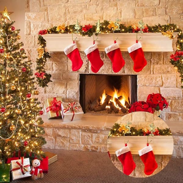 4 st julstrumpehållare för mantel, eldstad, strumpor, tomte, snögubbe, älg, julgran