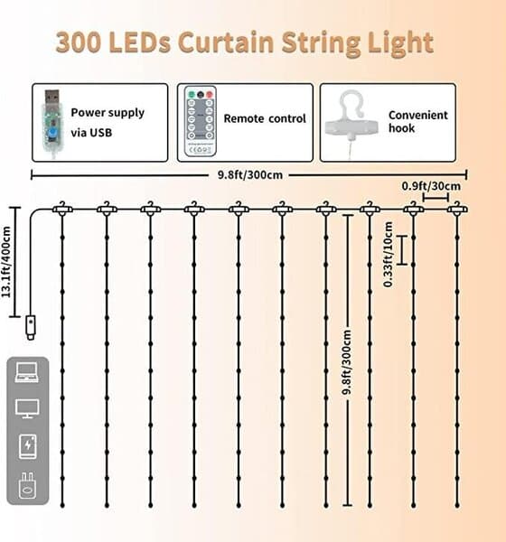 Jouluvaloverho, 300 LED, 3x3m