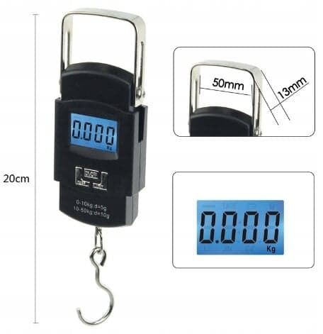 Kompaktit vaaka koukulla, 50 kg