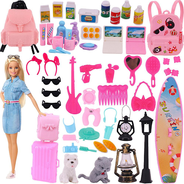 Täydellinen joululahja 55 Barbie-nuken asustetta kengät matkalaukku reppu nukkekodin huonekalut kodinkoneet