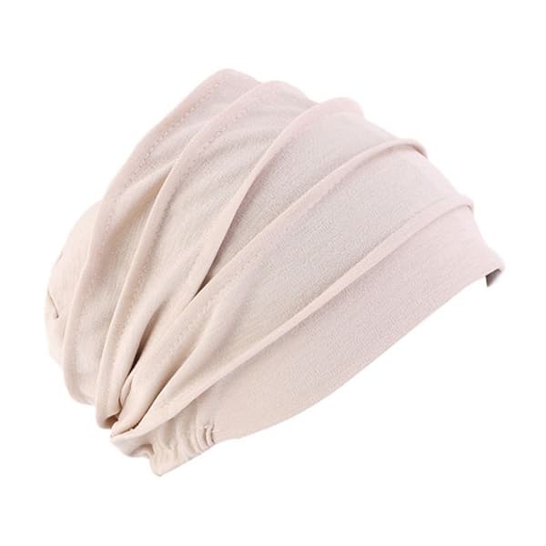 Dame Bomull Elastisk Beanie Myk Turban Bonnet Hode Wrap Hedging Louver Kemo Hatt Beige
