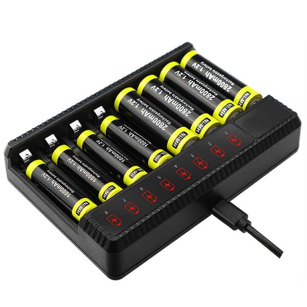 Universal 8-spors hurtiglader for AA AAA Ni-MH oppladbare batterier