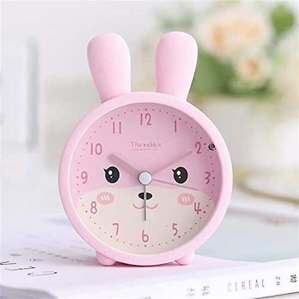Barnevekkerklokke for jenter uten tikking, Kanin Barnevekkerklokke Stille Vekkerklokke Pink