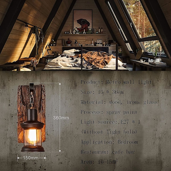 Piao Retro Vägglampa Trä Kreativa Vägglampor Träkonstlykta Klädbutik Restaurang Kaffebar Trä Retro Lampor E27 Glas Vägglampa Sovrum