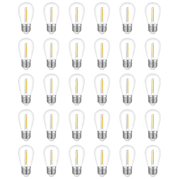 30-pack Outdoor String Lights, Waterproof S14 Replacement Bulb, E26 Base, Warm White