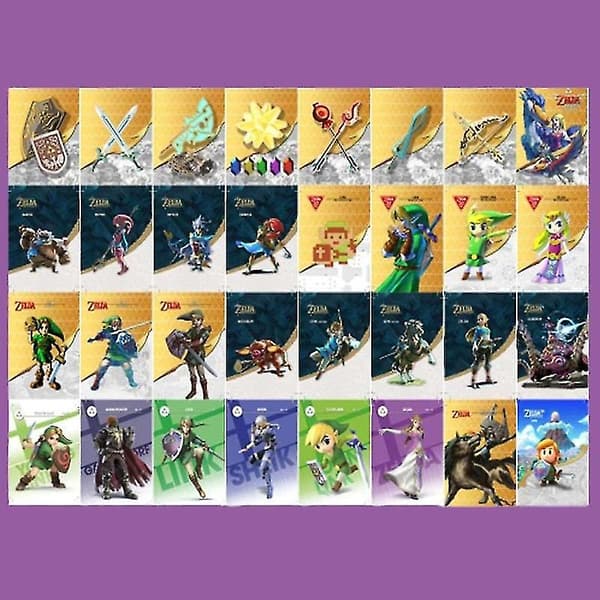 Et sett med 32 Zelda Mini NFC-koder Amiibo Legend-kort - Kompatibelt med Switch, Switch Lite, Wii U og nye 3DS-systemer
