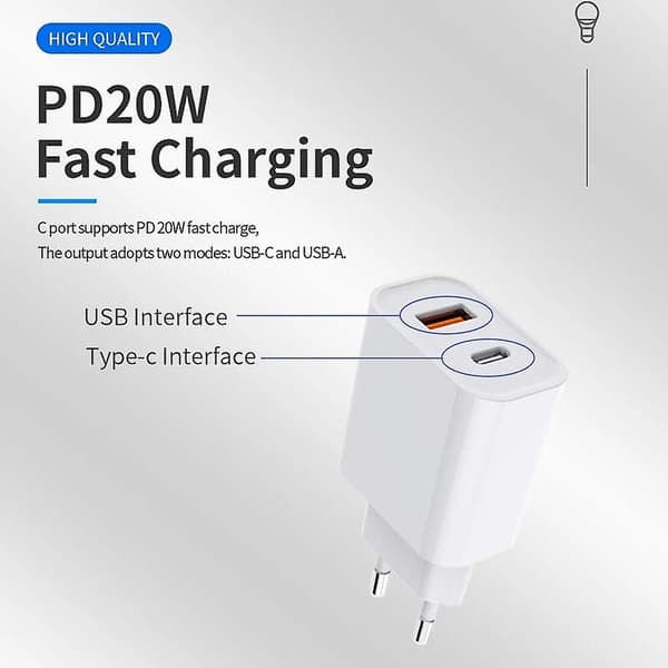 PD20w Snabbladdare EU USB A Typ-c Portar Kontakt