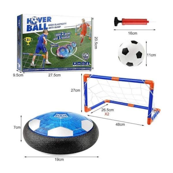 Hover Set för Barn, Uppladdningsbar Luftdriven Fotboll med LED-Ljus och Skumstötfångare, Inomhus- och Utomhusfotbollsleksak med Mål och Uppblåsbar