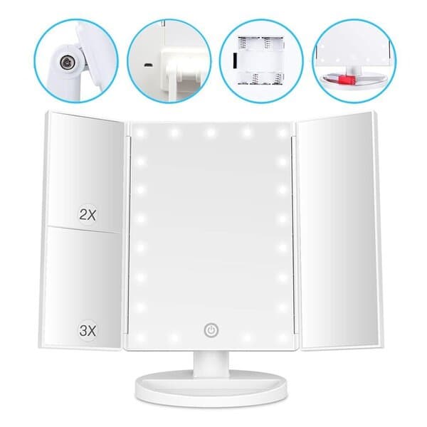 Spegel med LED-belysning, 3-delad