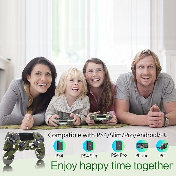Games World PS4 Doubleshock 4 V2 trådløs spilcontroller / gamepad, camouflage grøn, til PS4 / PS5 / Android / iOS