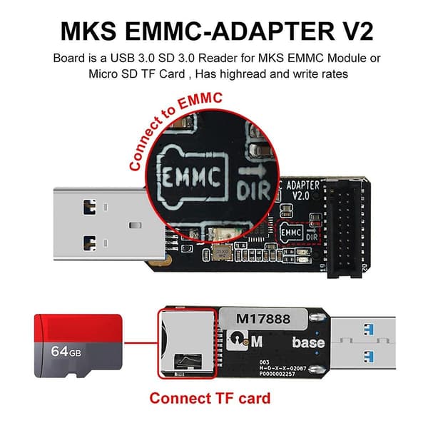 For MKS EMMC-ADAPTER V2 USB 3.0 Kortlæser til MKS EMMC Modul Micro-SD TF Kort MKS Pi MKS SKIPR