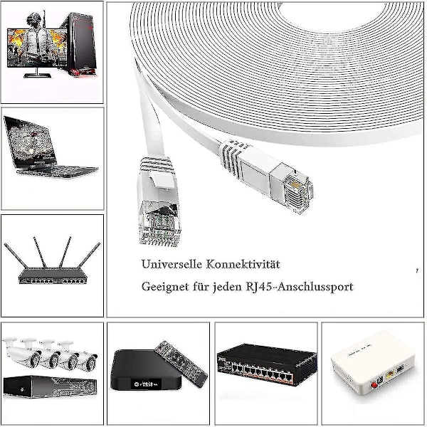 20m - Cat 6 Ethernet-kaapeli - Litteä RJ45-verkkokaapeli - 1000 Mbit/s nopeus - Gigabit LAN-kaapeli - Litteä laajakaistainen Internet-patch-kaapeli PC PS:lle