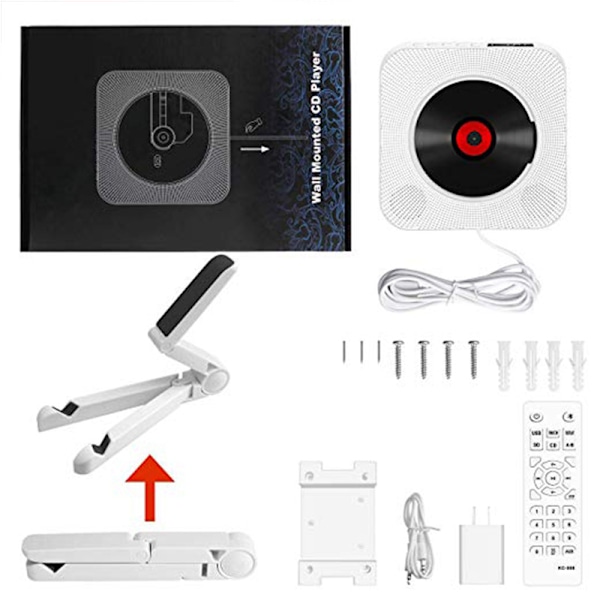 Bærbar Cd-afspiller Bluetooth Højttaler Stereo Cd-afspillere Led Skærm Vægmonterbar Cd Musik Afspiller Med Ir Fjernbetjening Fm Radio White