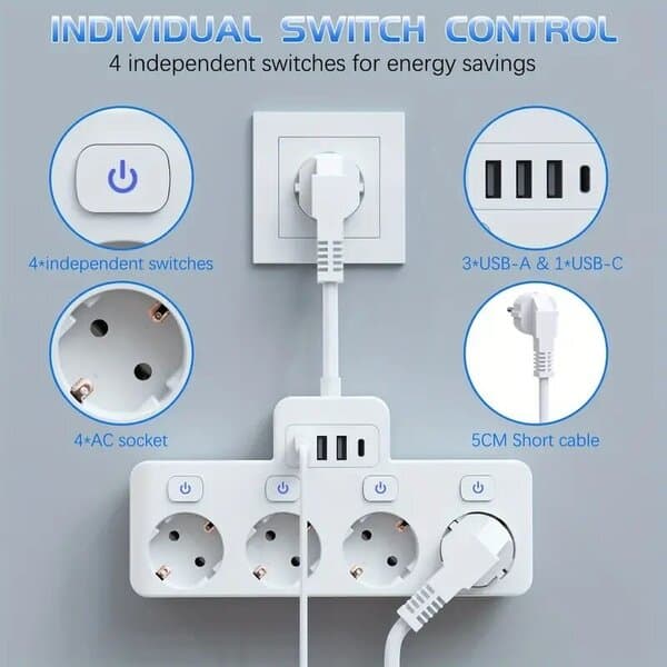 4-port USB-hub med stikdåser
