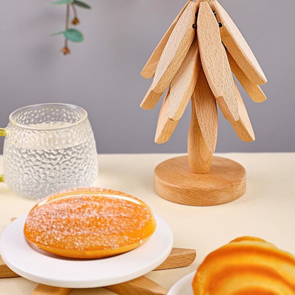 Trivets i tre for varme retter, Magnetisk trivet i svart valnøtt, Bordmatte sett av valnøtttre, Sett med 3 naturlige sammenleggbare tre-trivets