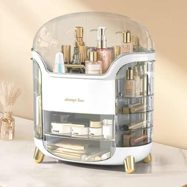 Luksuriøs Makeup Organizer - Vandafvisende, Støvfri, Stor Kapacitet Vanity Opbevaring med Låg til Badeværelsesbordplade, Soveværelse, Kommode White