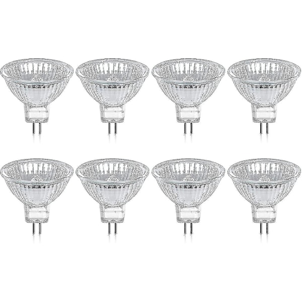 Paket med 8 Halogenlampor GU5.3 MR16 35W 12V Dimbar - Varmvit, 400 Lumen, Glaskupa