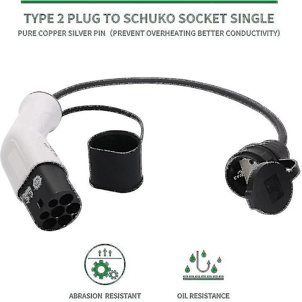 Type 2 til Schuko 16a EV Ladeadapter - Hvit Svart